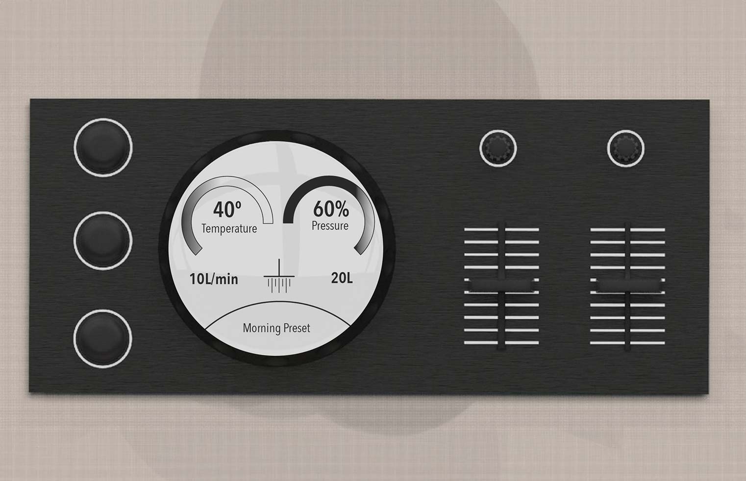 Horizontal control-panel concept with a central circular screen.